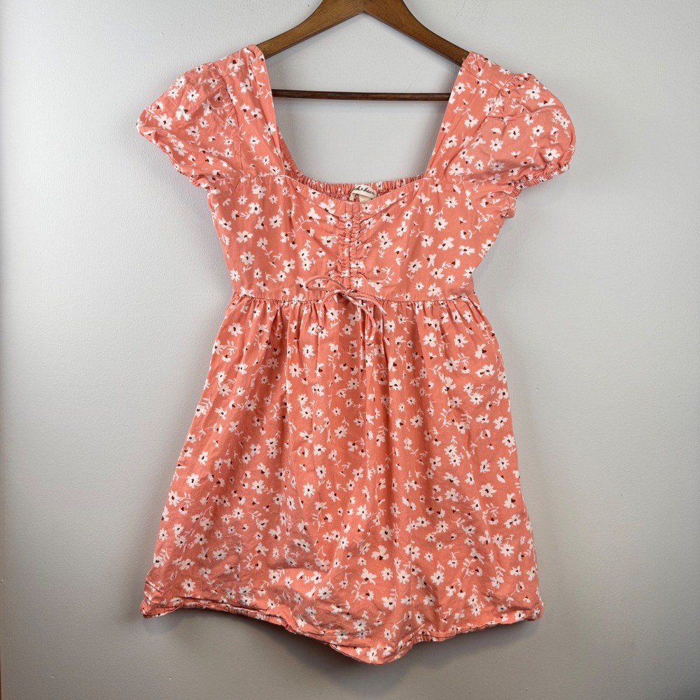 Derek Heart Y2K Floral Babydoll Mini Dress Womens M Ruched Milkmaid Cottagecore